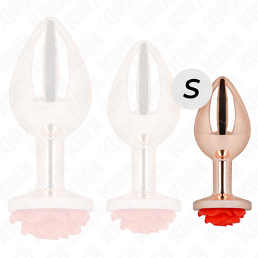 Plug anale in metallo rosa con rosa rossa decorativa, elegante e sicuro